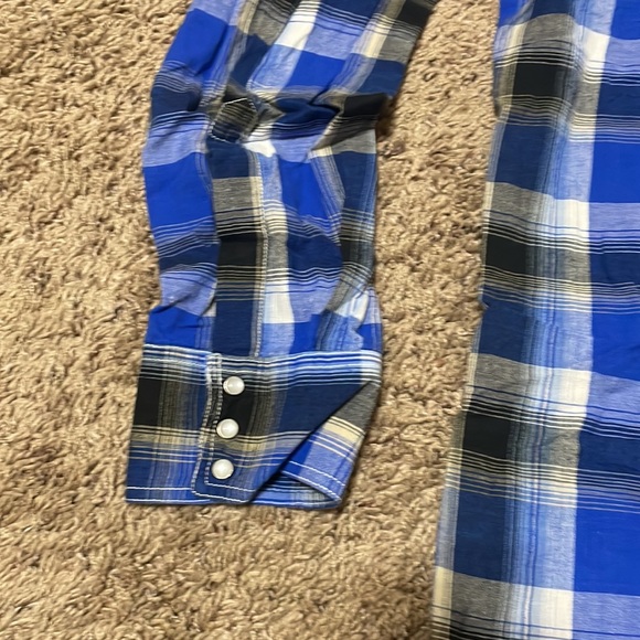 Ely 1878 Blue Pearl Snap Button Front Mens XL Blue Plaid Thick Stitching Graphic - Picture 4 of 11
